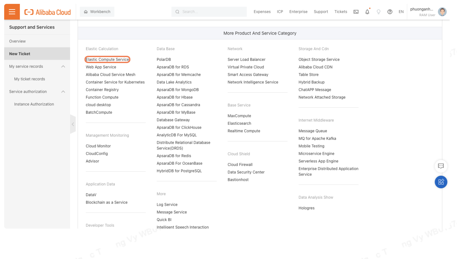 Submit Ticket trên Alibaba Cloud