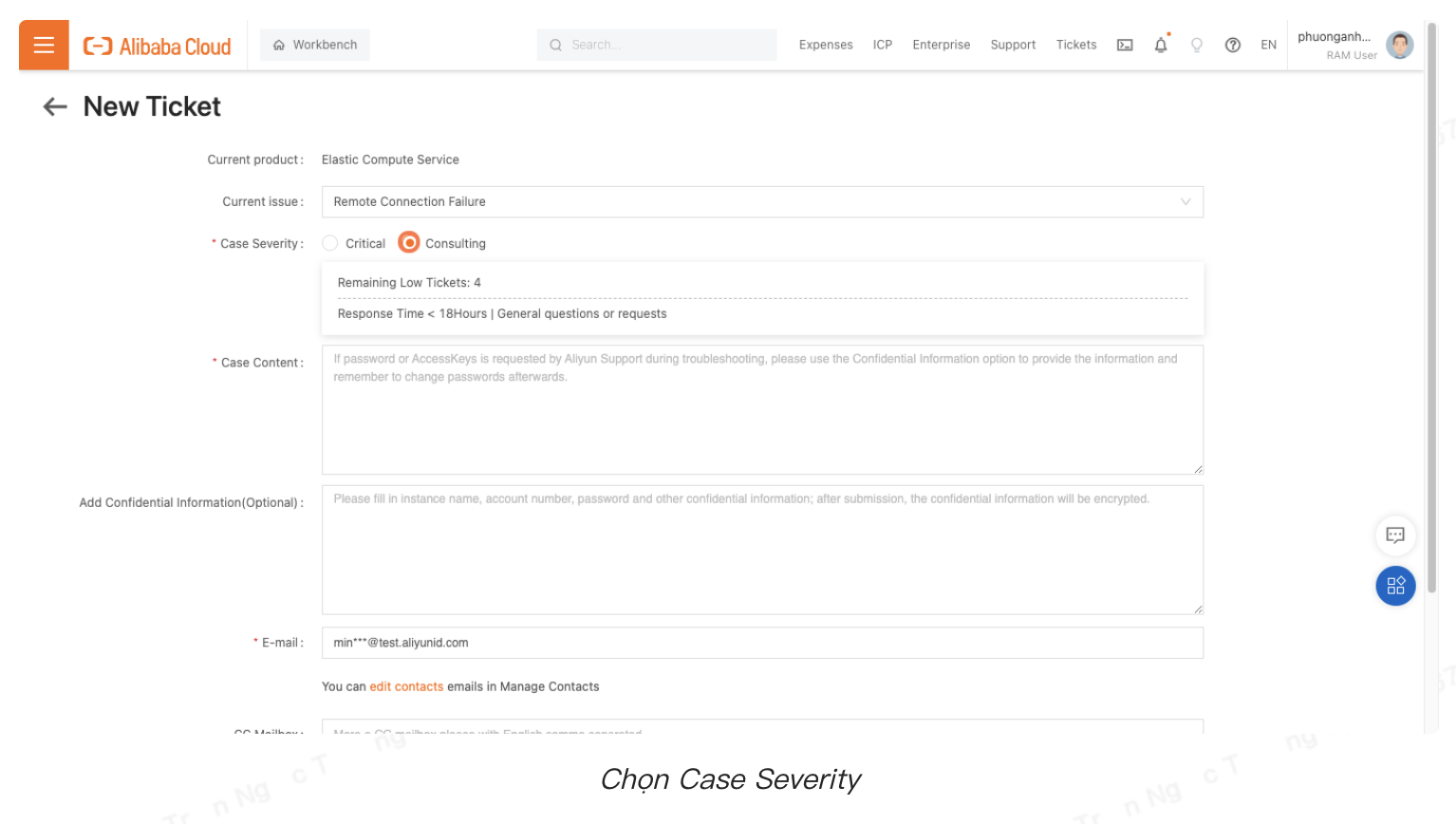 Submit Ticket trên Alibaba Cloud